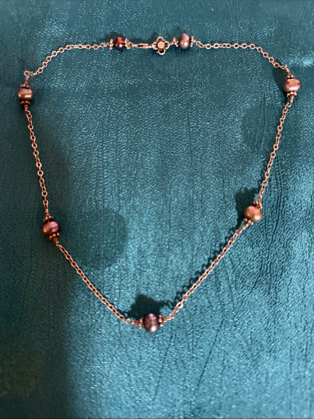Delicate sterling silver Chain Necklace with Dark Pearl Accents